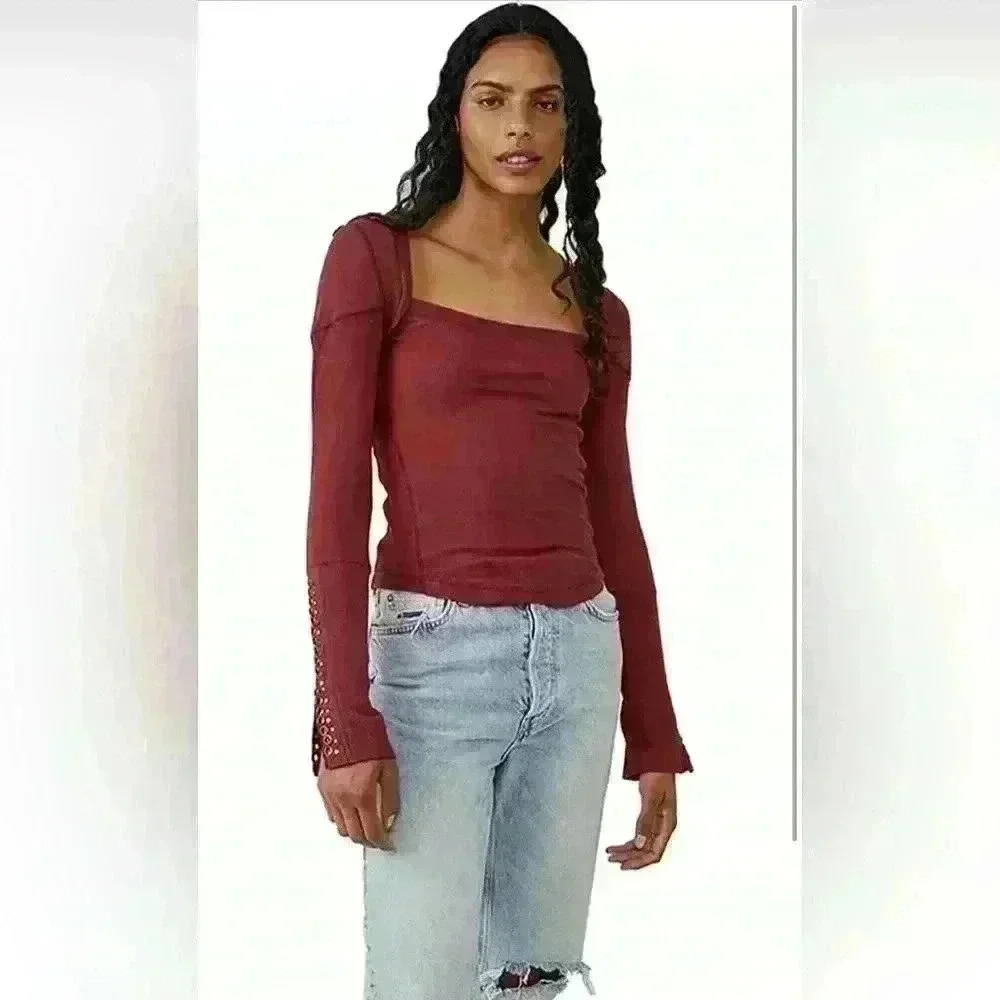 Free People A Little Unruly Top in Red Jasper Size Small